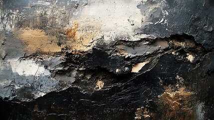 Wall Mural - Abstract Black, White, and Gold Textured Painting