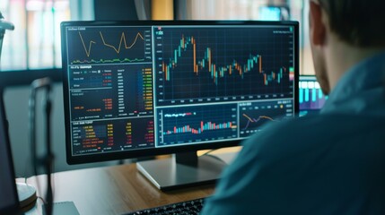 A person analyzing dynamic stock market data on a computer screen, reflecting keen financial observation, market trends, and economic analysis.