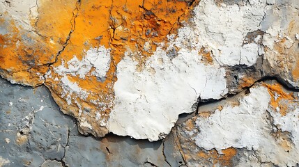 Wall Mural - Abstract Cracked Wall Texture with Orange and White Paint