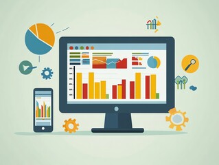 Poster - Computer Screen with Charts and Graphs.