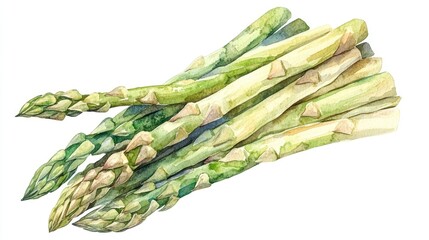 Poster - Cheerful and vibrant watercolor of fresh asparagus spears against a clean white background  This minimalist and modern botanical clipart can be used for healthy food cooking diet and lifestyle design