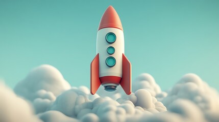 Aufkleber - Cartoon Rocket Soaring Through the Clouds.