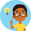 © nicoletaionescu - Cheerful Boy Having a Bright Idea Vector Cartoon. Happy child feeling creative and innovative