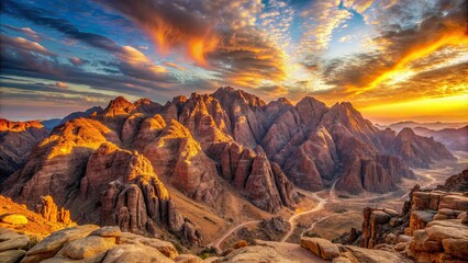 Majestic sunset panorama of Mount Sinai, Egypt showcasing symbolic beauty and historical significance , Egypt, Mount Sinai