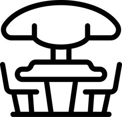 Poster - Street cafe table with big sunshade standing on terrace line icon vector