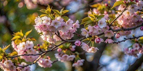 Sticker - Lush sakura tree in full bloom with delicate pink cherry blossoms , spring, flowers, nature, Japan, blooming, petals, sakura