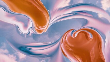 Wall Mural - A close up of a swirl painting with orange and blue colors, AI