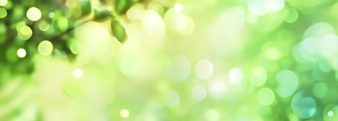 Wall Mural - Spring background - abstract banner - green blurred bokeh lights