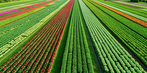 Poster - Rows of fresh colorful blossoming tulips from above like a tulip carpet, tulips, colorful, flowers, blossom, garden, spring