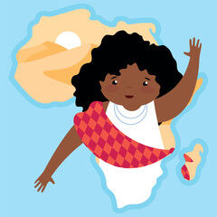 Wall Mural - Cute african american girl on the beach. Vector illustration