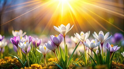 Poster - Blooming spring flowers basking in the sunlight outdoors , spring, flowers, sunlight, nature, outdoor, blooming, colorful, garden