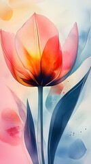 Wall Mural - Tulip watercolor wallpaper abstract painting drawing.