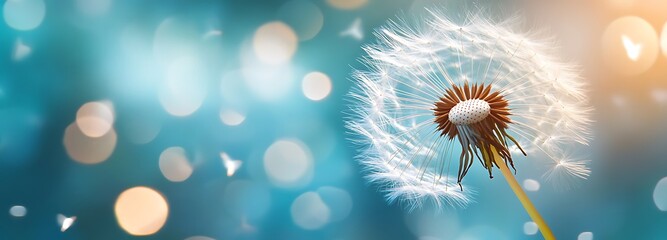 Wall Mural - Abstract blurred nature background dandelion seeds parachute