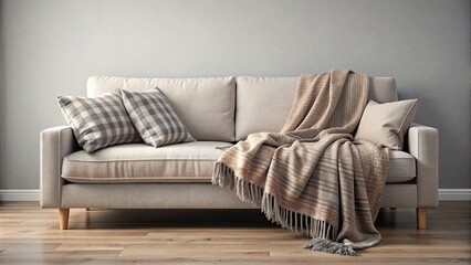 Sticker - Cozy couch with a soft blanket draped over it , comfortable, home, relaxation, cozy, interior, living room, comfort, furniture