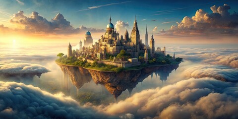 Poster - Surreal and dreamlike intricate of a mysterious floating city, surreal, dreamlike, intricate,mysterious, floating, city, fantasy