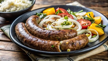 Poster - Traditional Brazilian calabresa sausage with onions and peppers, Brazilian, calabresa, sausage, traditional, spicy, savory