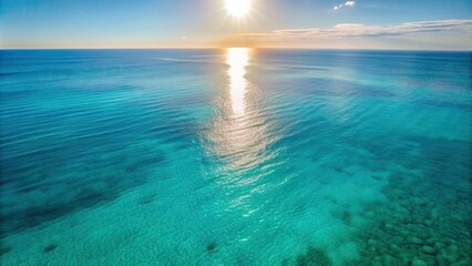 Wall Mural - Aerial view of calm turquoise ocean water with sun reflection, sea, top view, ocean, water, aerial, blue, nature, horizon, waves