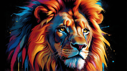  vibrant and dynamic digital artwork featuring the head of a lion