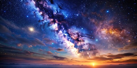 Poster - Beautiful cosmic sky with approaching stars, galaxy, space, universe, celestial, nighttime, astronomy, ethereal, ethereal