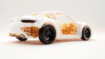 3D Car Model with Golden Interior.