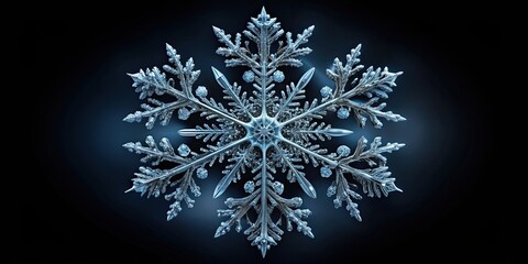 Poster - A unique and intricate snowflake design resembling the mysterious and captivating beauty of a black hole, winter, snow, black