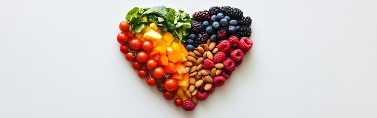 Wall Mural - Heart-shaped arrangement of healthy foods, colorful fruits, and leafy greens