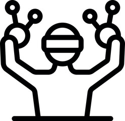 Poster - Line icon of a man wearing vr glasses and interacting with virtual reality objects, representing the concept of metaverse