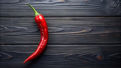 Canvas Print - Long chili pepper on black wood background, spicy, red, vegetable, ingredient, food, hot, capsicum, tasty, cooking, flavor