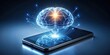 © Sujid - Human brain merging with microchip on a smartphone screen in spotlight, technology, innovation