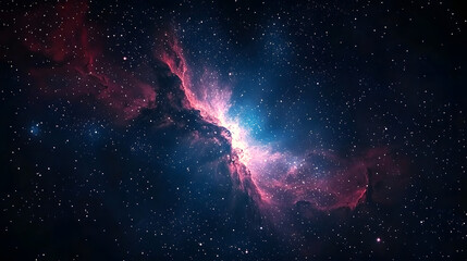 Stary night cosmos. Universe science astronomy. Colorful space galaxy cloud nebula. Illustration for cover, card, postcard, interior design, banner, poster, brochure or presentation.