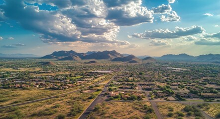 Wall Mural - City Of Mesa Arizona. Aerial Landscape View with Mountains and Greenery