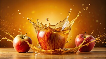 Poster - Splash of apple juice on background, refreshing, drink, fruit, liquid, beverage, healthy, organic, natural, splash, translucent