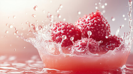 Wall Mural - Lychee juice splashing all over on a white background 