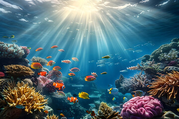 Wall Mural - Underwater Wonders Dive into marine life and coral reefs on the seabed , Dive, Underwater, seabed, into, Wonders, reefs