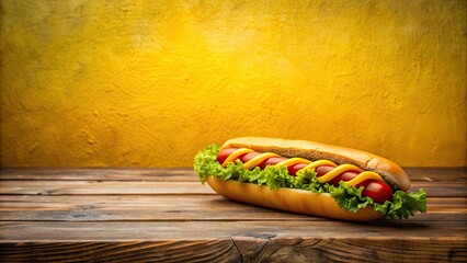 Canvas Print - Vibrant poster background for hot dog food photography, hot dog, delicious, fast food, sausage, mustard, ketchup, buns, summer