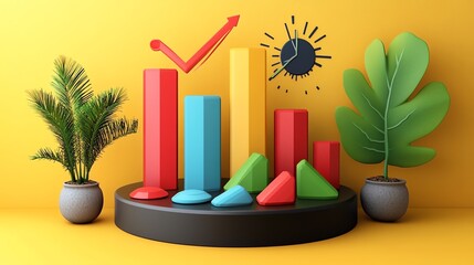 Aufkleber - 3D Bar Chart Illustration for Business Growth.
