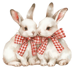 Sticker - PNG  Adorable rabbits with red bows