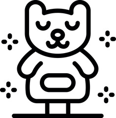 Poster - Cartoon bear standing with closed eyes wearing overalls, in black and white line art style