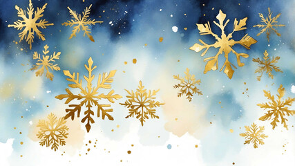 gold theme abstract snowflakes falling in watercolor painting background art design 3.jpg