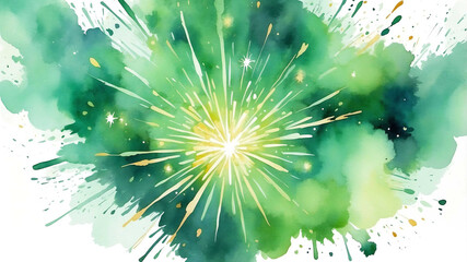 Wall Mural - green theme abstract firework bursts in watercolor painting background art design .jpg