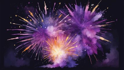 Wall Mural - purple theme abstract firework bursts in watercolor painting background art design .jpg