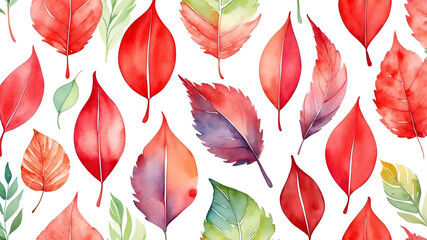 Poster - red theme abstract leaf designs in watercolor painting background art design 3.jpg