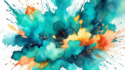 Wall Mural - teal theme vibrant abstract explosions in watercolor painting background art design .jpg