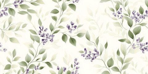 Wall Mural - Fresh buds with gentle breezes in lavender, ivory, and sage, seamless pattern