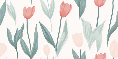 Wall Mural - Subtle tulip silhouettes in muted pastel shades on a pale background, seamless pattern