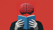 © wernerimages - A surreal image of a brain engrossed in reading a book, emphasizing the powerful connection between knowledge acquisition and cognitive stimulation against a bold red background.