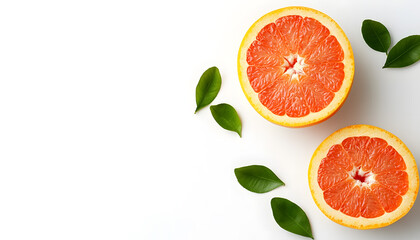 Canvas Print - Grapefruit half and slice with leaf isolated on white background