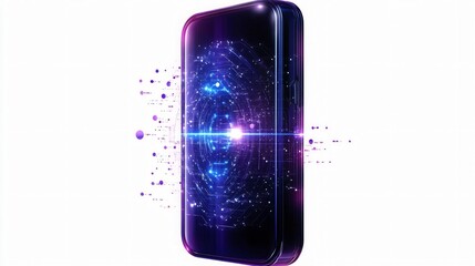 Poster - Futuristic smartphone design featuring a cosmic backdrop with vibrant colors and digital elements, symbolizing technology and connectivity.