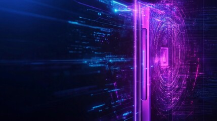 Poster - Abstract illustration of a phone with glowing lines and data streams, symbolizing technology and digital communication.