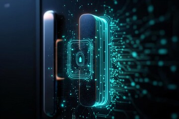Poster - Futuristic digital lock concept showcasing advanced security technology with glowing elements and intricate circuitry.